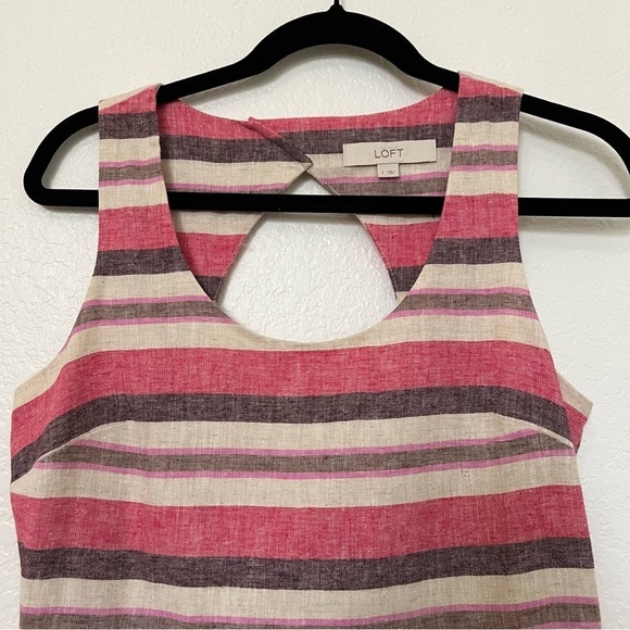 2/$30 Ann Taylor LOFT Linen Striped Sundress  Sleeveless Cutout Back.  SZ 2 - Picture 3 of 16